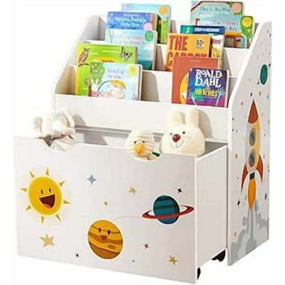 SONGMICS Toy Organiser, Children’s Bookshelf with 3 Shelves, Removable Storage Box, White