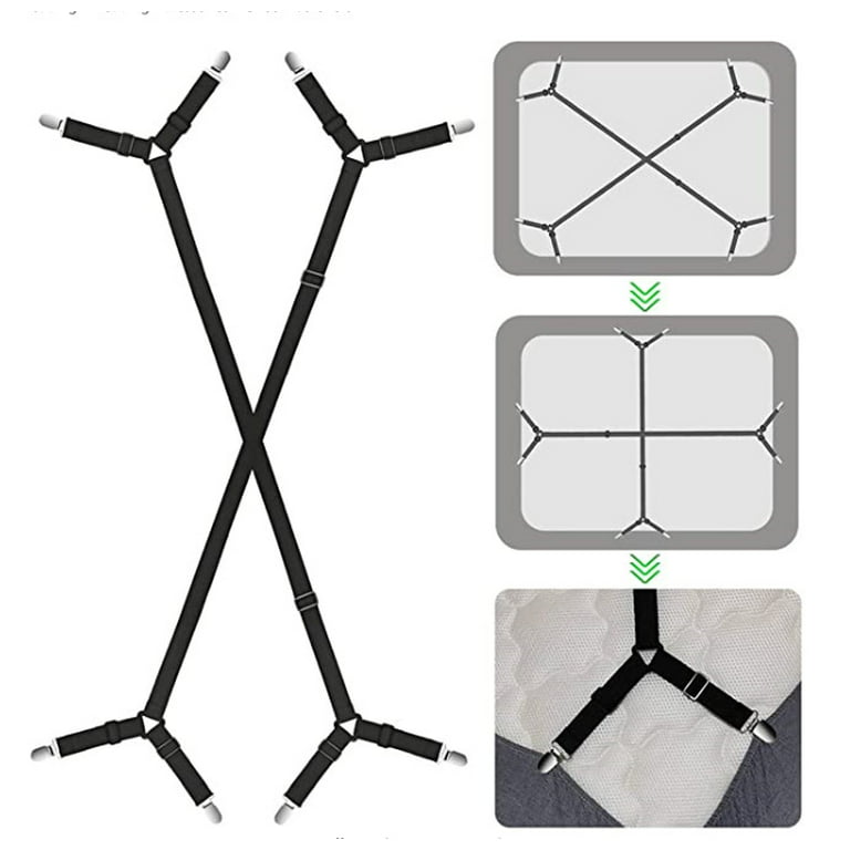 Crisscross Adjustable Bed Fitted Sheet Straps Suspenders Gripper