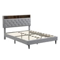 thumbnail image 5 of Jopath Queen Platform Bed, Upholstered Bed Frame with Linen Fabric Headboard and USB Ports 2 Side-mounted Pockets for Teens Adults Light Grey, 5 of 9