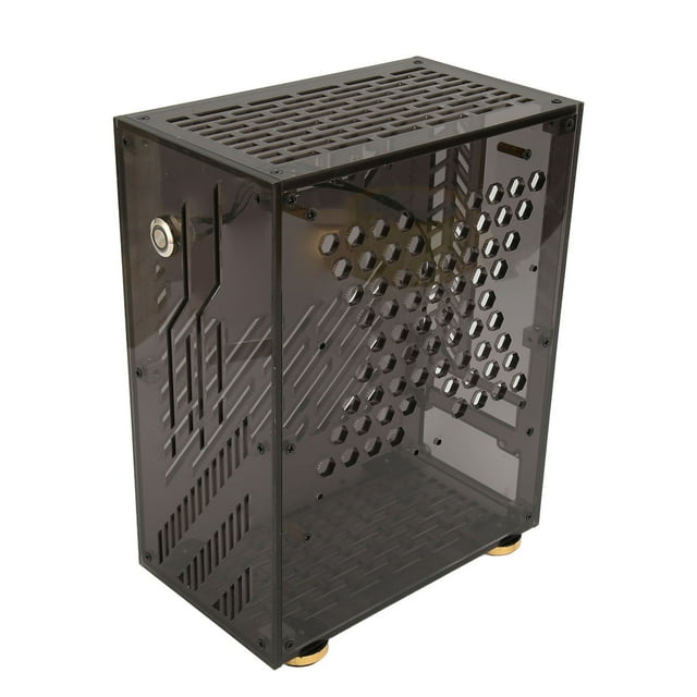 Mini Computer Case, 4.3L Clear Panel Micro ITX PC Case Protective Films Hollowed Design for DIY Transparent,Black
