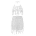 thumbnail image 6 of EHQJNJ Rave Outfits for Women Pants Fashion Casual Hand Crochet Tassel Matching Beach Two Piece Set Spaghetti Strap Crop Top and Knitted Shorts Tracksuit Outfit for Women Party Club Night Winter, 6 of 6