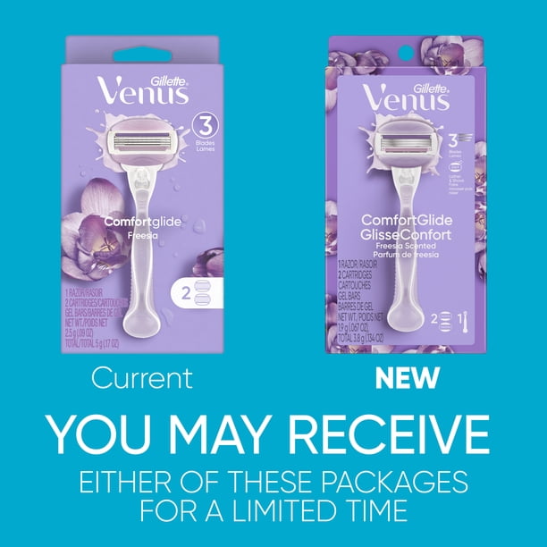 Gillette Venus ComfortGlide Freesia Women's Razor Handle + 2 Blade