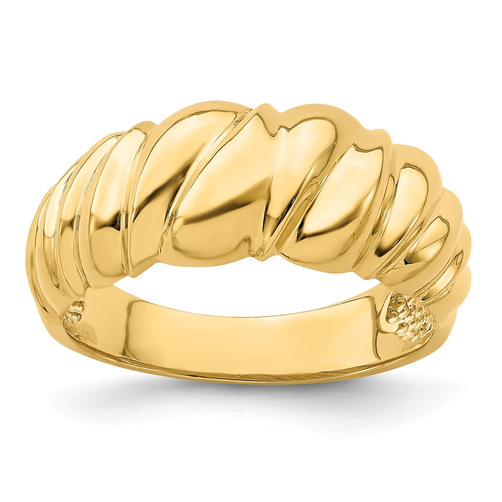 Solid 14k Yellow Gold Triangle Scallop Dome Ring Band Size 7.5