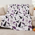 thumbnail image 2 of Hitime 50"x60" Halloween Throw Blanket - 300GSM Cozy Warm Flannel Fleece for Sofa Living Room, Holiday Gift Winter Bedding Decor - Purple Cat, 2 of 8