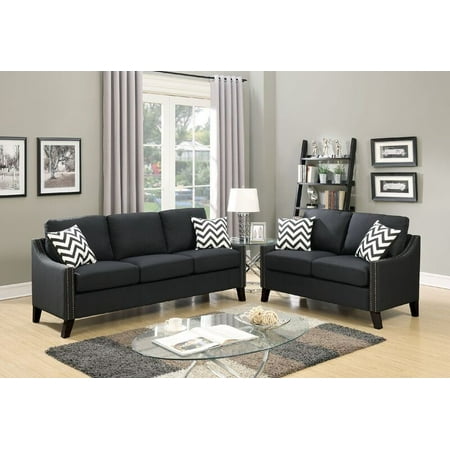 Simple Relax Modern 2 Pcs Sofa Couch Loveseat Nailhead Trim
