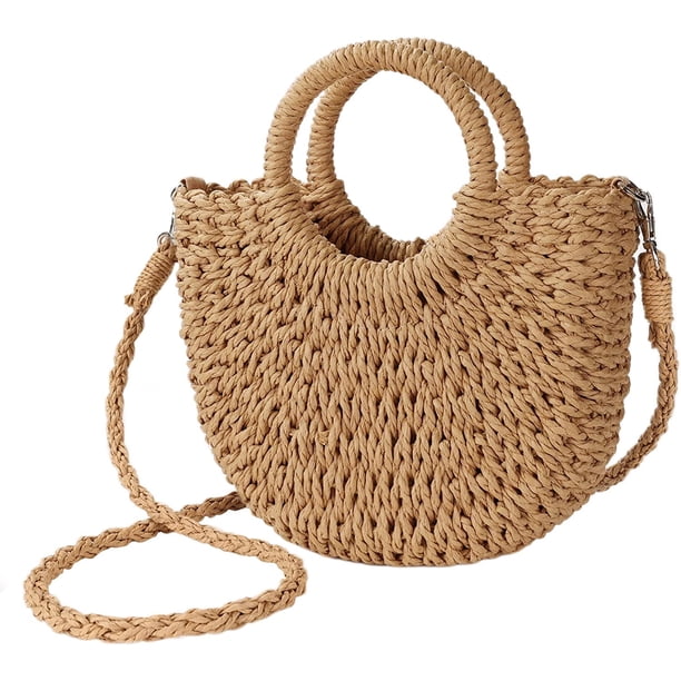 LHSHID Womens Straw Beach Bag Woven Crossbody Shoulder Bags Top Handle Satchel Handbag Purse for Summer