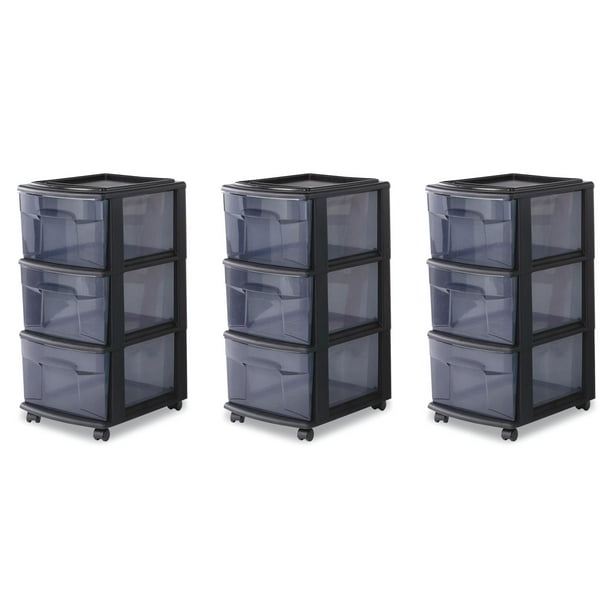 Homz 25 Inch Solid Plastic 3 Drawer Wheeled Home Storage Organizer Cart