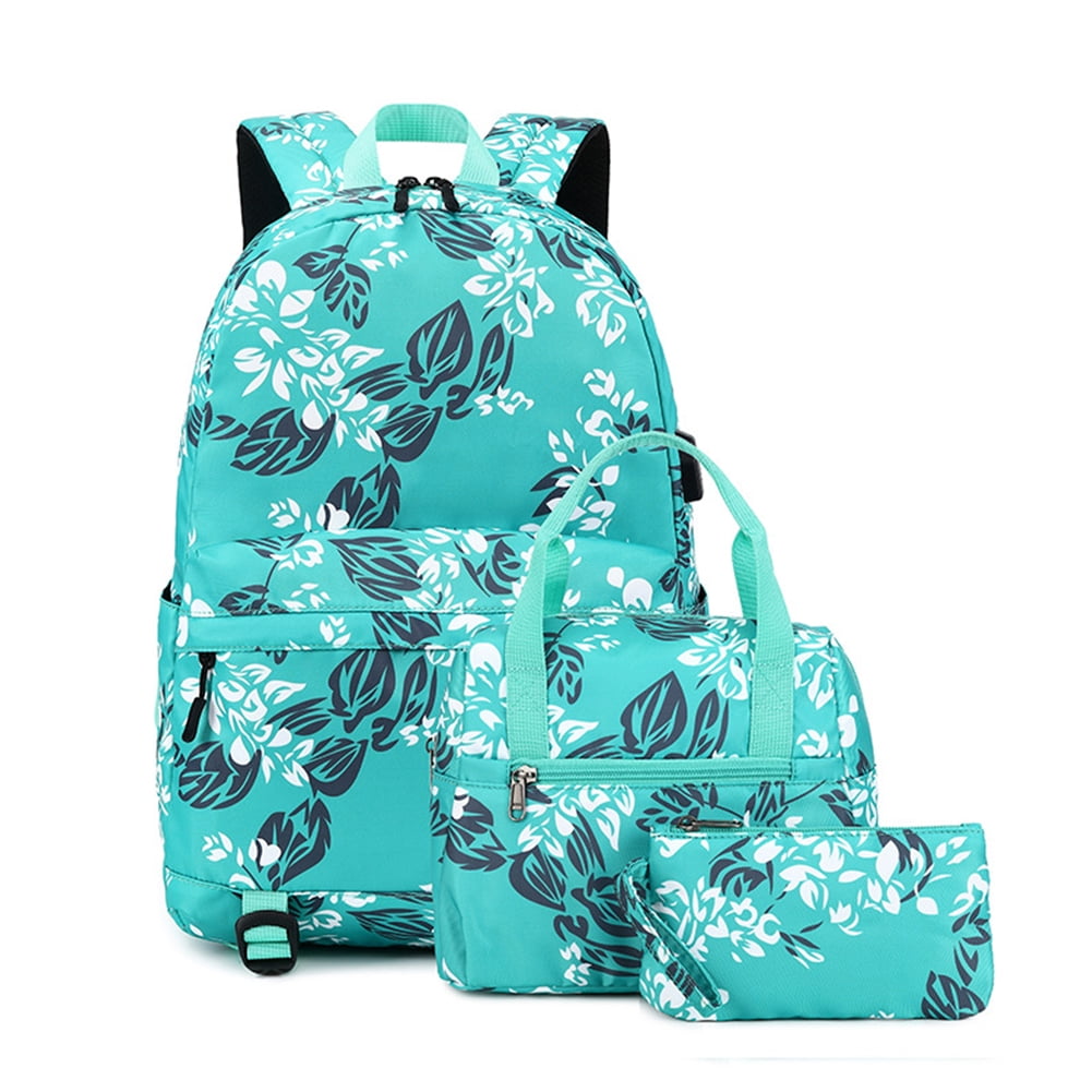Kepooman 3 in 1 Women' s Portable Laptop Backpack with Lunch Box Pencil Case, Ladies Flower Prints School Bookbag Set for Outdoor Shopping Hiking, Green Kepooman 3 in 1 Women' s Portable Laptop Backpack with Lunch Box Pencil Case, Ladies Flower Prints School Bookbag Set for Outdoor Shopping Hiking, Green