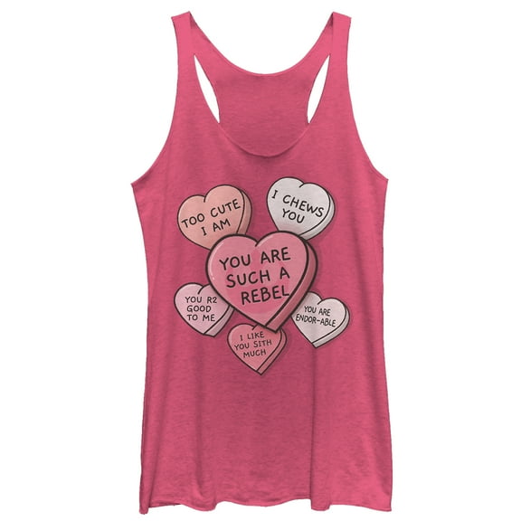 Women's Star Wars Valentine Galactic Candy Hearts Racerback Tank Top Pink Heather X Small