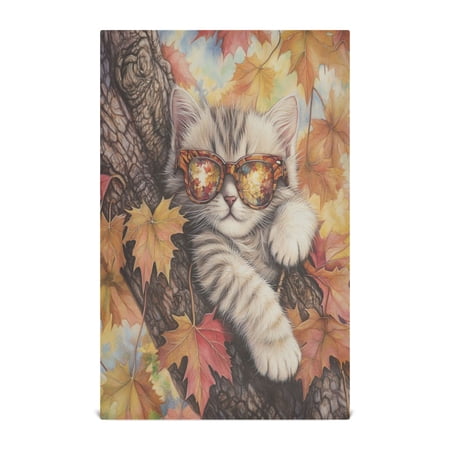 Qxltty Maple Leaf Cat Kitchen Towels 28 x 18 Inch Soft Cotton Linen Feel Dish Towels with Hanging Loop for Drying Cleaning & Decor