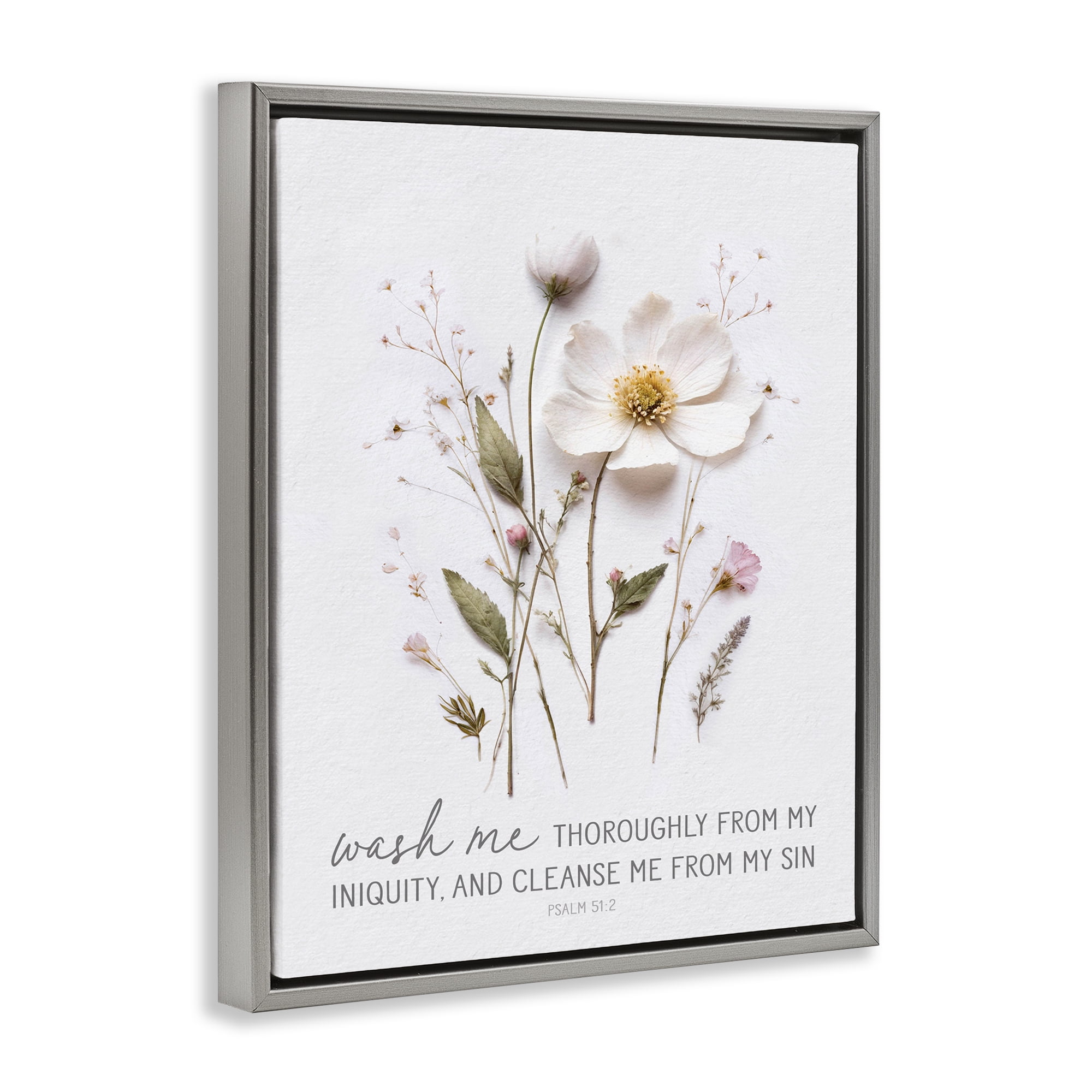 Pressed Flower Proverb Gray Framed Floater Canvas Wall Art, design by Lettered and Lined