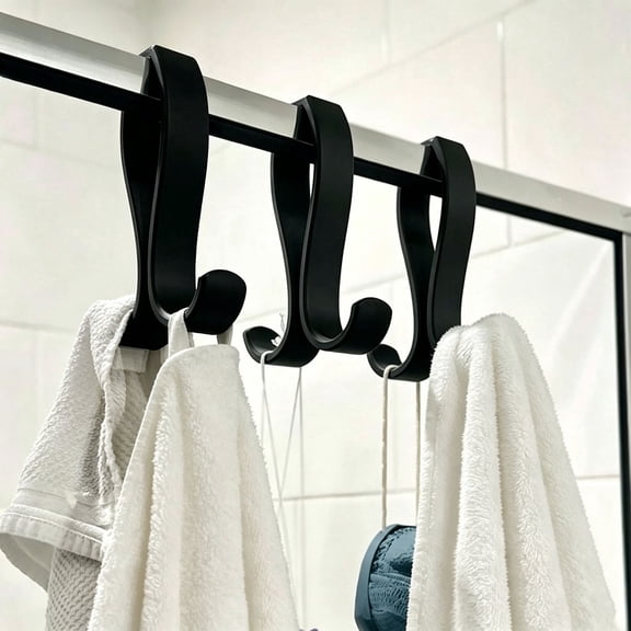 3 Pack Over-Glass Shower Hooks, Dual-Sided Towel Hangers for Bathroom, Fits up to 1" Thick Metal Trim, Hold Robes and Loofahs
