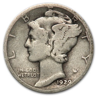 D Silver Mercury Dime - 1929-D Mercury Dime Good/Fine