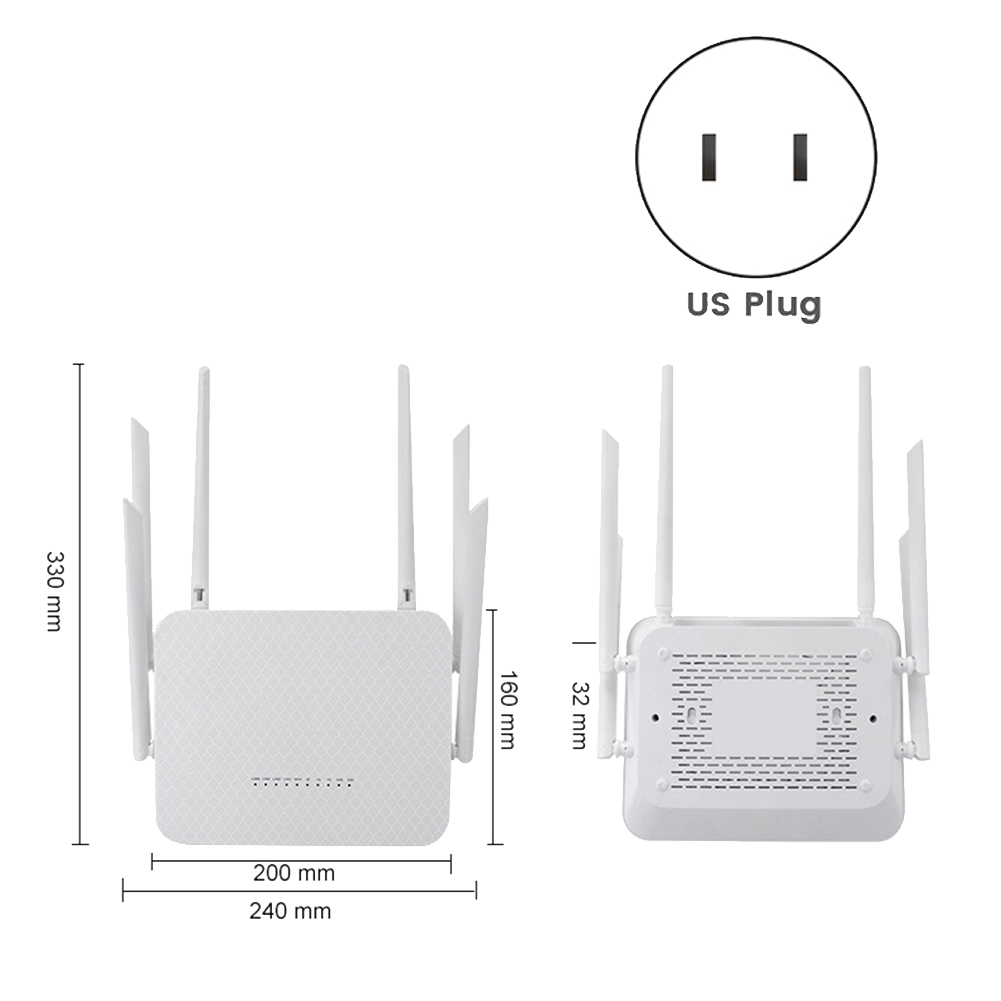1200Mbps WIFI Router 2.4G+5G WIFI Wireless Router 6 Antenna Gigabit 4G  Router Business Office(US Plug)