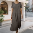 thumbnail image 2 of FRSASU Robe en Coton et Lin pour Femme à Manches Courtes, Col Rond, Robe Maxi Bohème, Décontractée, Été, Modeste, Longue et Fluide, Plage, Vacances, Gris, TTG (TTG), 2 of 5