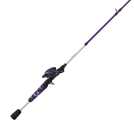 Zebco Roam Baitcast Reel and Fishing Rod Combo, 6-Foot 6-Inch 2-Piece Fiberglass Fishing Pole with Split-Grip MaxTac Handle, Lightweight Graphite Frame, Right-Hand Retrieve, Purple