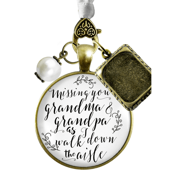 Bouquet Charm Bridal Memorial Missing Grandma Grandpa Wedding Day White Bronze Frame