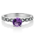 thumbnail image 2 of Gem Stone King 925 Sterling Silver Ring Round Purple Amethyst and Moissanite (1.12 Cttw, Size 6), 2 of 2