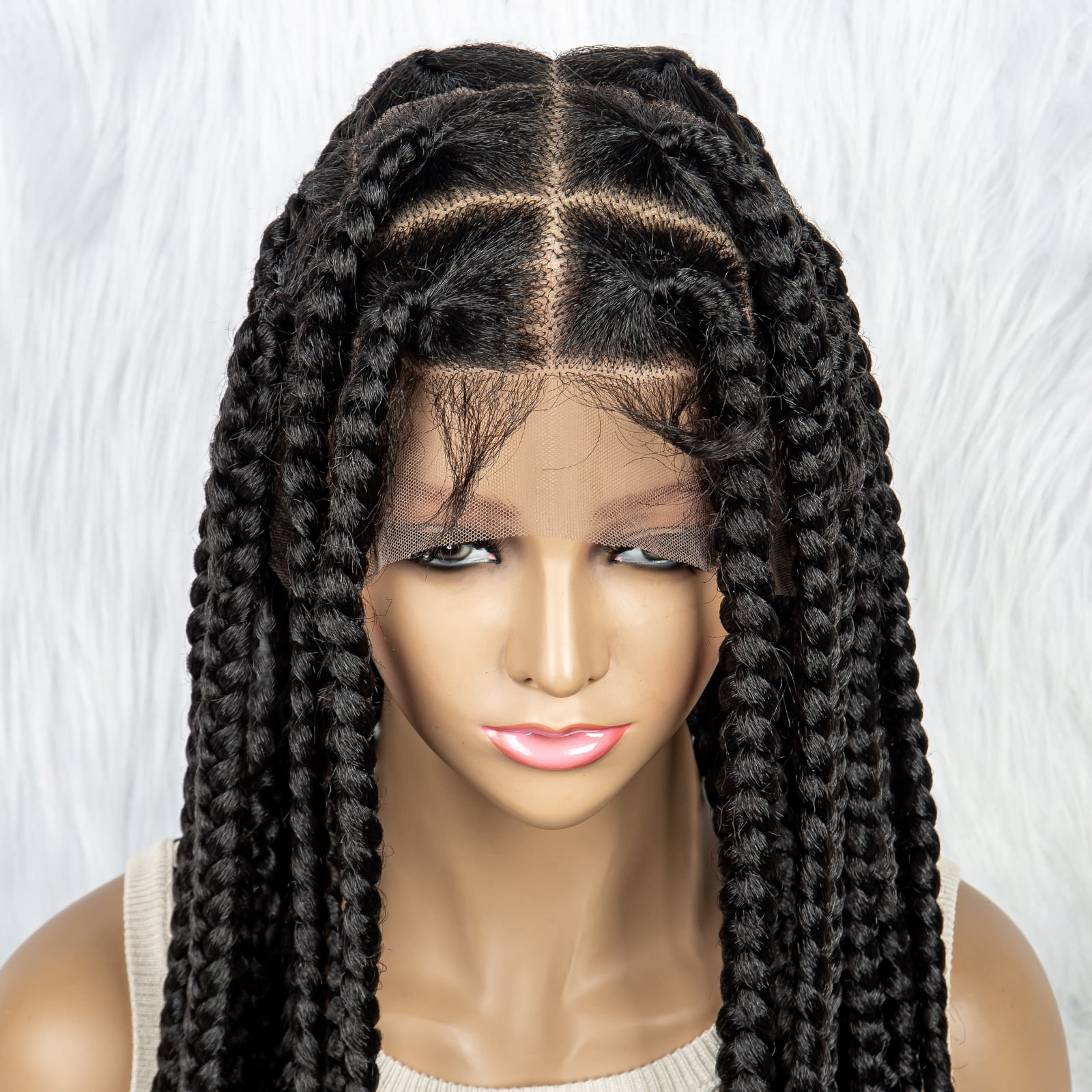 Full Lace Cornrow Braids Synthetic Lace Front Wig 36 Inches Big Square Knotless Box Braids Wig with Baby Hair Braided Wigs for Black Women