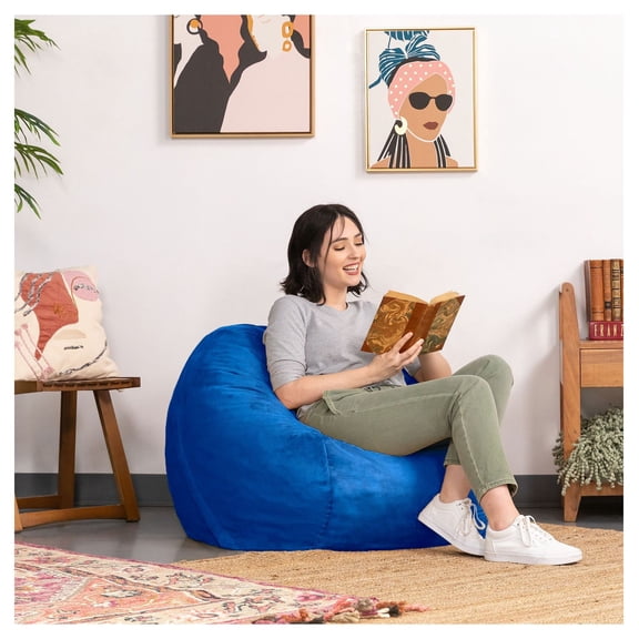 3 Foot Round Bean Bag w/ Removable Cover, Blueberry Microsuede