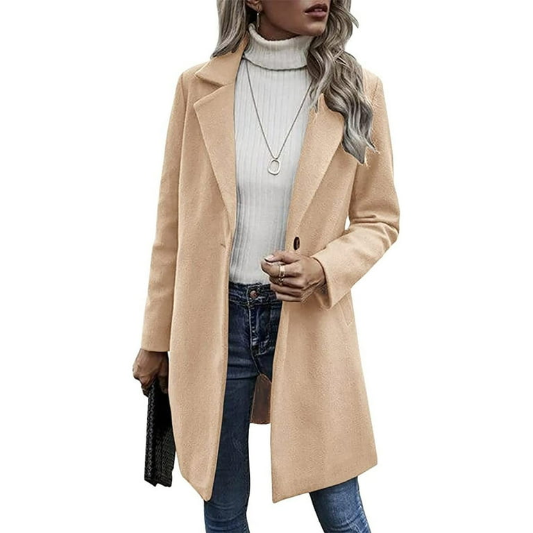 Hfyihgf Wool Trench Coats for Women Winter Fall Notch Collar