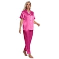 thumbnail image 4 of DAKIMOE Silk Satin Pajamas Set for Women Two-Piece Short Sleeve Shirt with Long Pajama Pant Set Soft Button Down Loungewear Nightwear Pjs Sleepwear for Women, 4 of 10