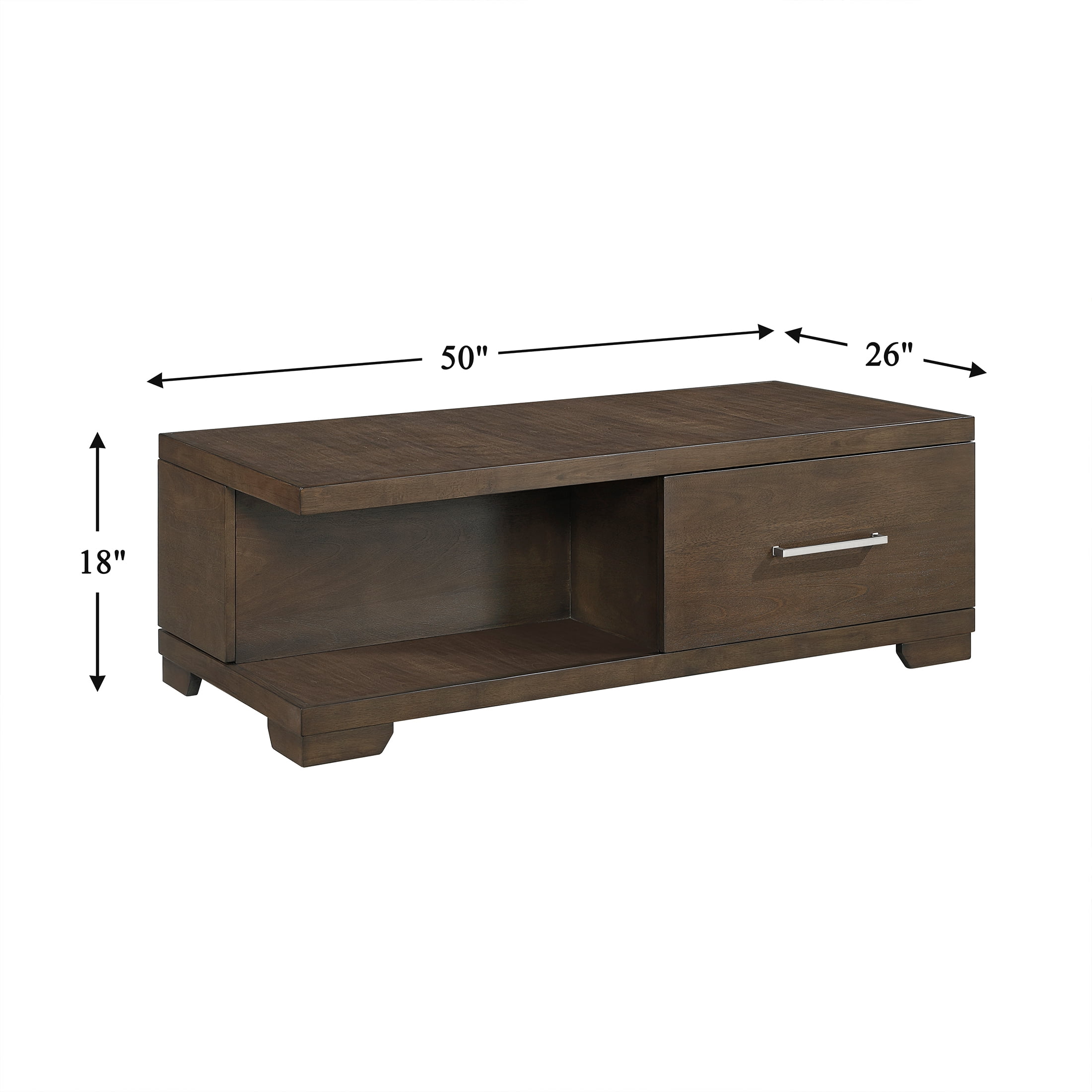 OakvillePark Alton Wood Cocktail Table, 1 Drawer, Hidden Storage with Doors, Casters, Espresso