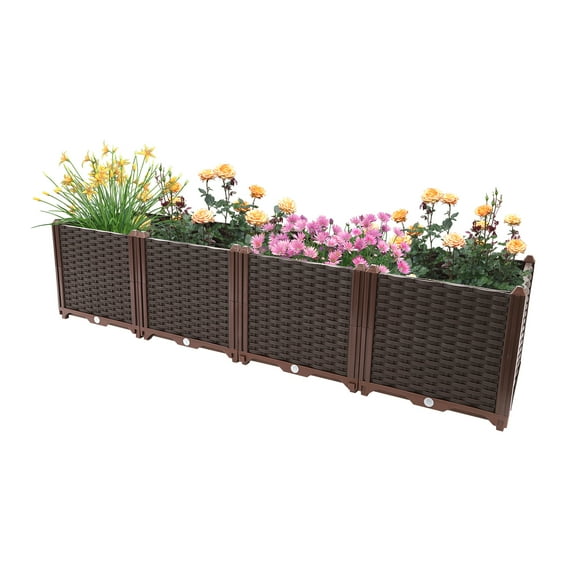 Raised Garden Bed Box Free Standing Raised Garden Bed Plastic Large Planter Box 61.42*15.35*14.96inch Thickened Panel, Grow Flowers Vegetables for Balcony Garden Backyard Patio, Deep Brown