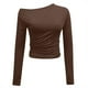 thumbnail image 1 of Camiseta sexy de manga larga con hombros descubiertos para mujer - Color liso, poliéster-spandex, XS-XL - Cuello en V, cintura fruncida para citas nocturnas/fiestas, 1 of 4