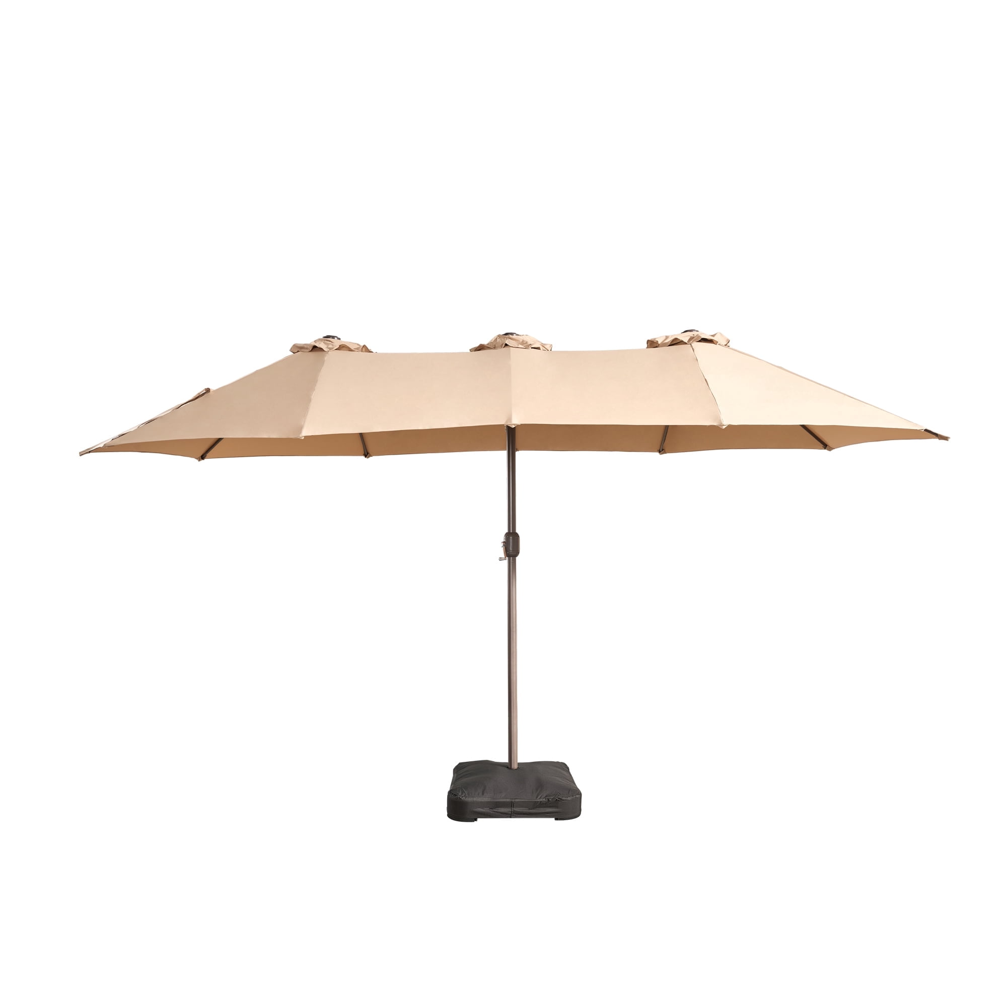 XIZZI 15ft Patio Umbrella with Base and Crank Handle, Extra Large Double-Sided Outdoor Umbrella with Waterproof, UV Resistant, Rectangle Garden Table Umbrellas Khaki