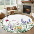 thumbnail image 3 of Spring Round Area&nbsp;Rug 8ft Wildflower Lavender Botanical Green Leaves Herb Non-Slip&nbsp;Washable Circle Rugs Soft Felt Indoor Floor Mat for Bedroom Kitchen Living Room Bathroom, 3 of 9