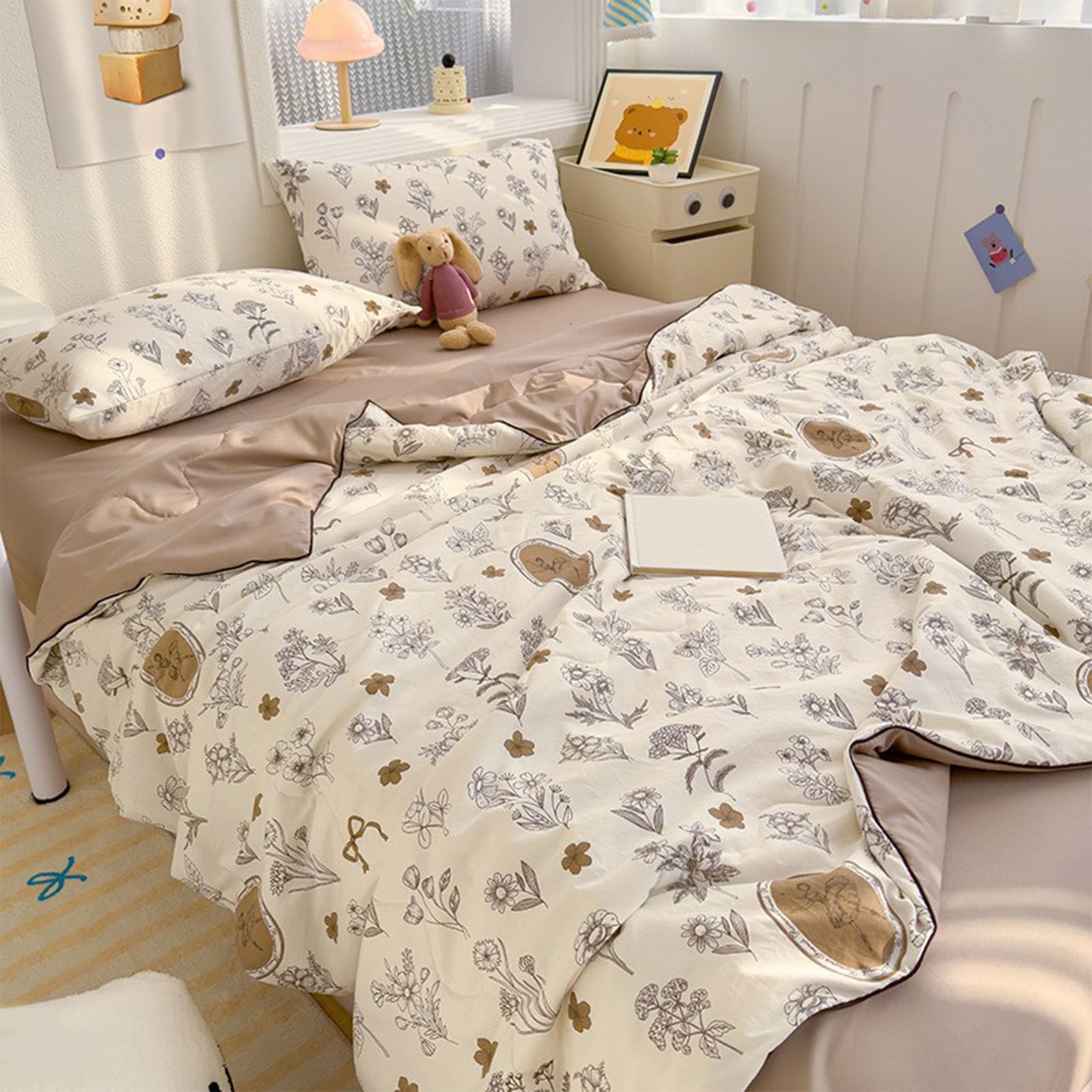 Tunhigl Quilts Queen Size 59.1×78.8Inches Skin Friendly Plain Printed Quilts Washed Cotton Summer Quilt Soft Quilt