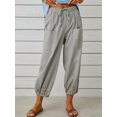 thumbnail image 1 of Plus Size Women's Solid Bow Knot Elastic Button Decor Casual Pants with Pockets, 1 of 14