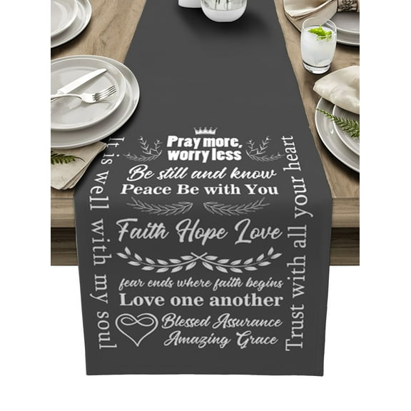 Table Runner Dresser Scarf 13 x 70 Inch Quotes of Friendship and Love Brown Background Table Runners Non-Slip Heat Kitchen Dining Table Decor for Kitchen Farmhouse Indoor Outdoor Home Party