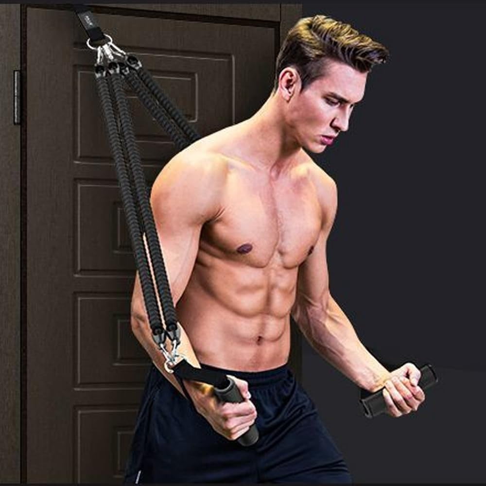 Pedal Resistance Band with Handle - 21 Fitness Resistance Bands, 4 Tube Ankle Puller for Ab Training and Full Body Workout