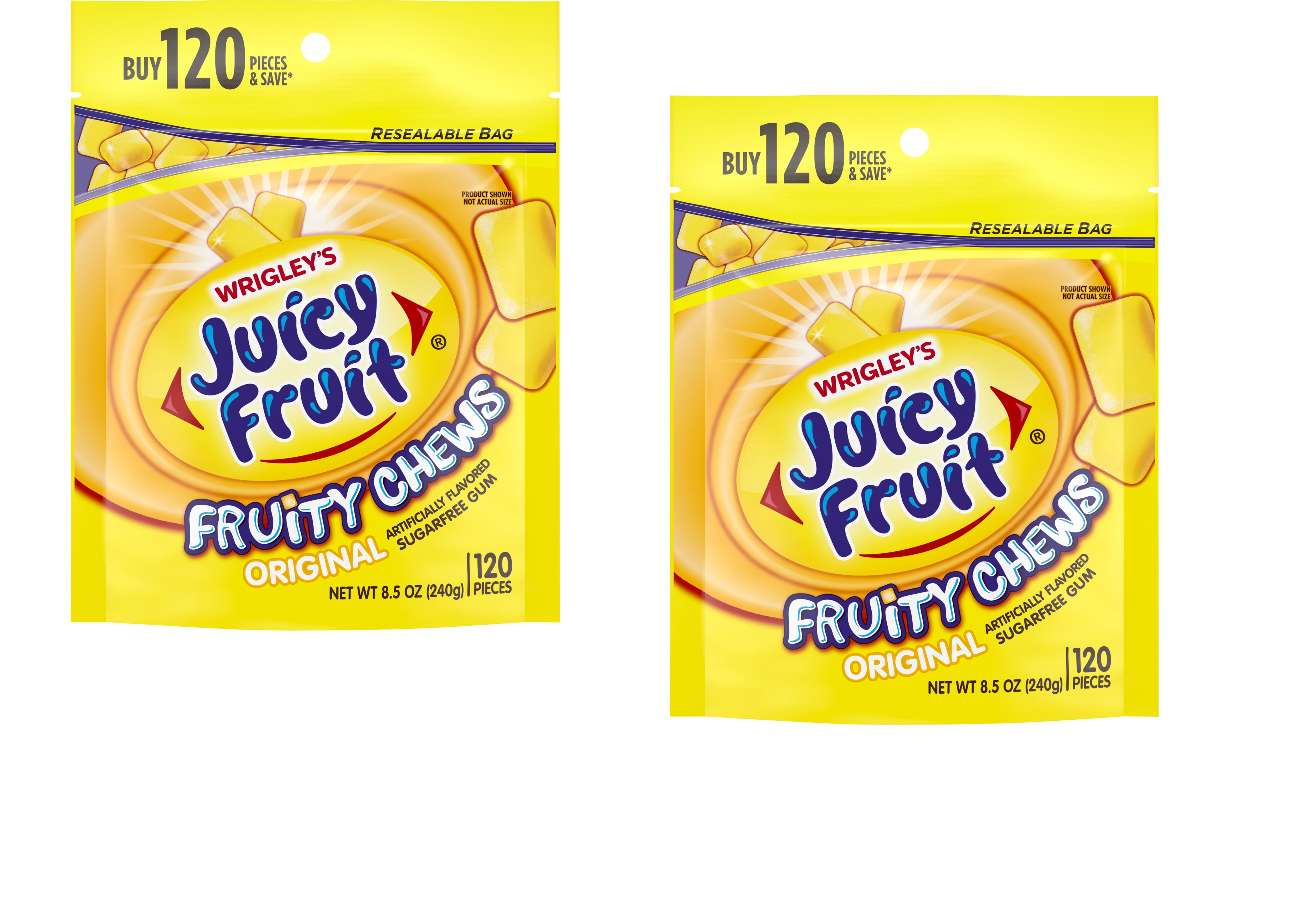 Juicy Fruit Gum, Original Fruity Chews, Sugar Free, 120 Piece Bag 2