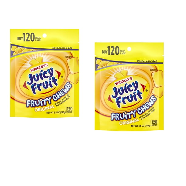 Juicy Fruit Gum, Original Fruity Chews, Sugar Free, 120 Piece Bag 2