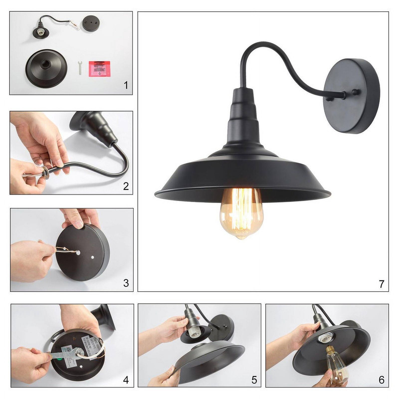 LNC Matte Black Farmhouse Wall Sconce, 1-Light Goose-Neck Fixture for Powder & Dressing Rooms