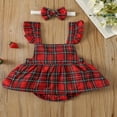 thumbnail image 2 of Baby Girls Christmas Romper Set Plaid A-line Dress + Headband, 2 of 9