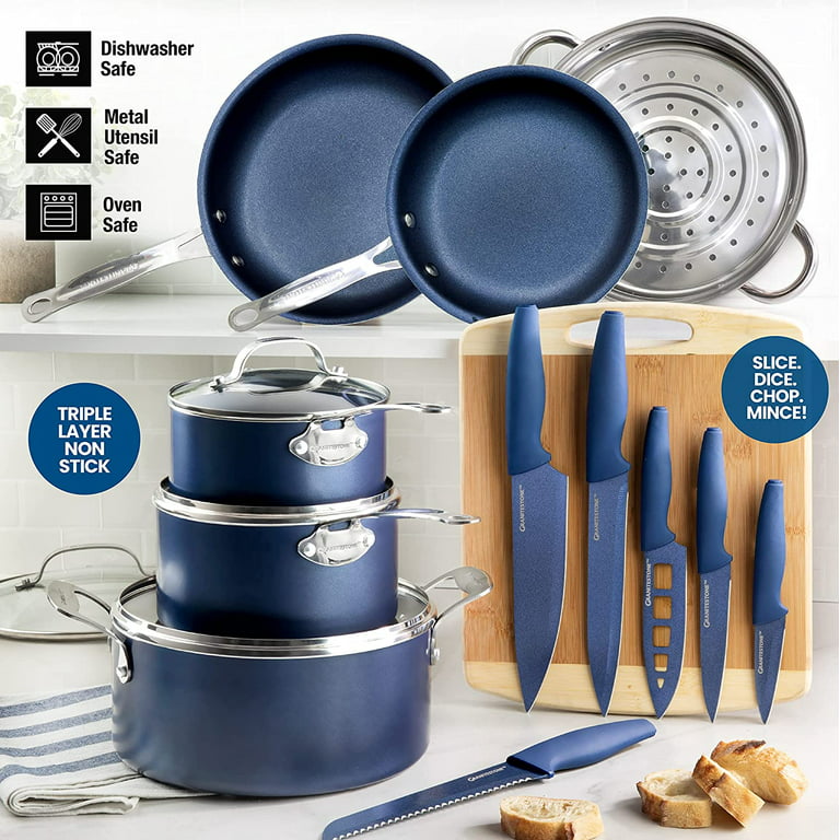 Granite Stone Blue Cookware Sets Nonstick Pots and Pans Set– 10pc Cookware Sets |+ 5 Piece Utensil Set| Cookware Pots and Pans for Cooking Pan Set 
