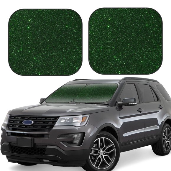 Saiise Emerald Green Sparkling for Foldable Car Sun Shades (2-Pack) Offer Sun Protection with an Easy-fold Design for Convenient Windshield Shading-Large