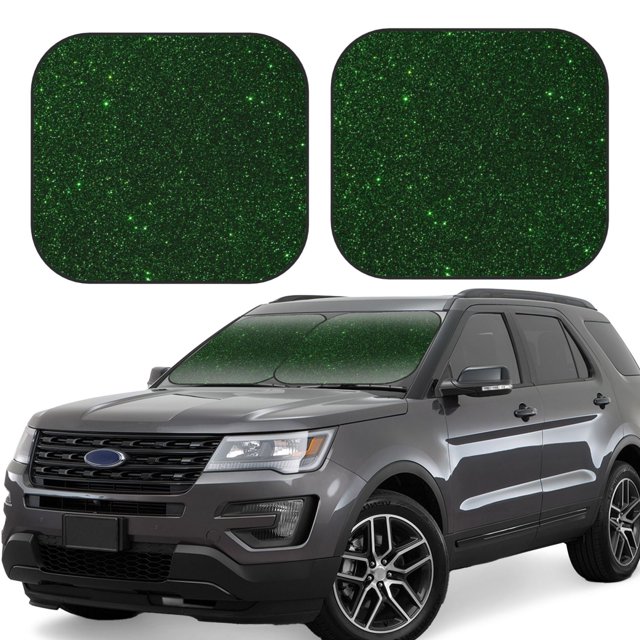 Saiise Emerald Green Sparkling for Foldable Car Sun Shades (2-Pack) Offer Sun Protection with an Easy-fold Design for Convenient Windshield Shading-Large