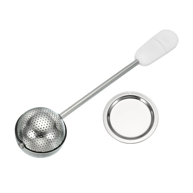Infusor de Té para Hojas Sueltas, Filtro de Infusor de Té de Acero Inoxidable con Plato Redondo, Coladores de Mango Giratorio para Taza y Tetera, en Forma de Bola, Blanco