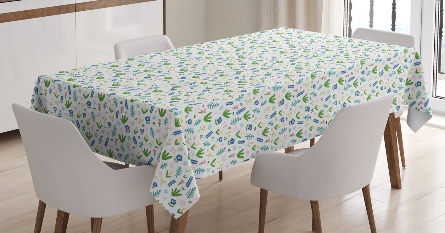 Rectangular Table Cover for Dining Room Kitchen Decor 60 X 90 Tropical Foliage Blooming Garden Carnation Hibiscus Flowers Pattern Ambesonne Exotic Tablecloth Teal Pale Grey and Mustard