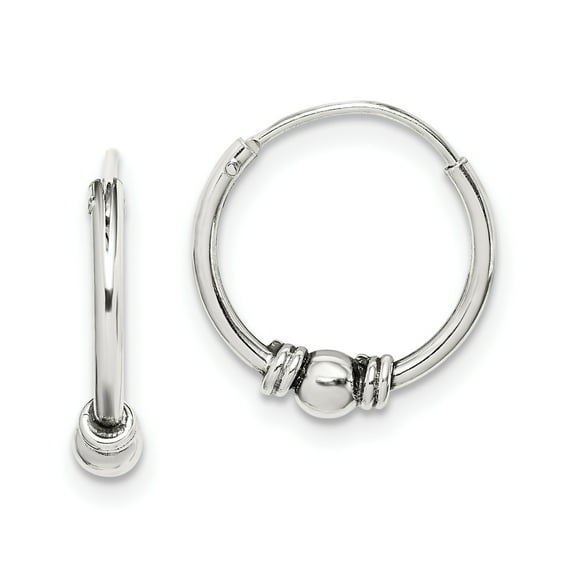 Primal Silver Sterling Silver Antiqued Beaded Hoop Earrings