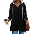 thumbnail image 3 of Busydd Womens Hoodies Fashion Solid Color Long Sleeve Tops for Women Casual Comfy Slit Hoodies for Women with Pocket and Drawstring 2XL, 3 of 7