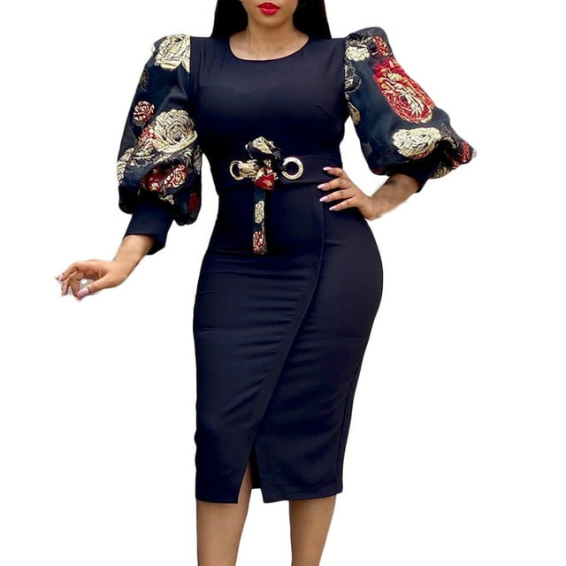 Vestido Informal de Talla Grande Con Estampado Floral de Burbujas Y Manga Larga Para Mujer Odeerbi ODB115843