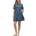 thumbnail image 2 of INSPIRE CHIC Denim Mini Dress for Women's Ruffle Sleeve Button Up Collared Casual Jean Dresses with Pockets XS Blue, 2 of 6