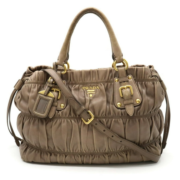Pre Owned PRADA Prada Gathered Handbag Tote Bag Shoulder Leather Brown BN1336 Fair Walmart