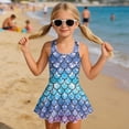 thumbnail image 3 of Xixirimido Gradient Mermaid Scale Print Girls Swimsuit One Piece UPF 50+ Skirted Bathing Suit Modest Beach Swim Dress with Built-in Shorts for Kids, 10-11 Years, 3 of 7